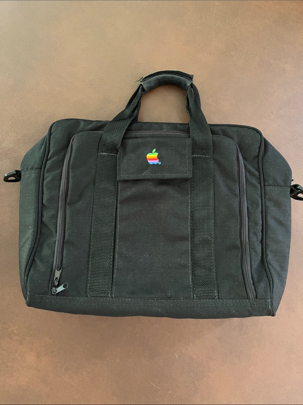 Vintage Macintosh Apple Black Canvas Laptop Briefcase with Rainbow Logo